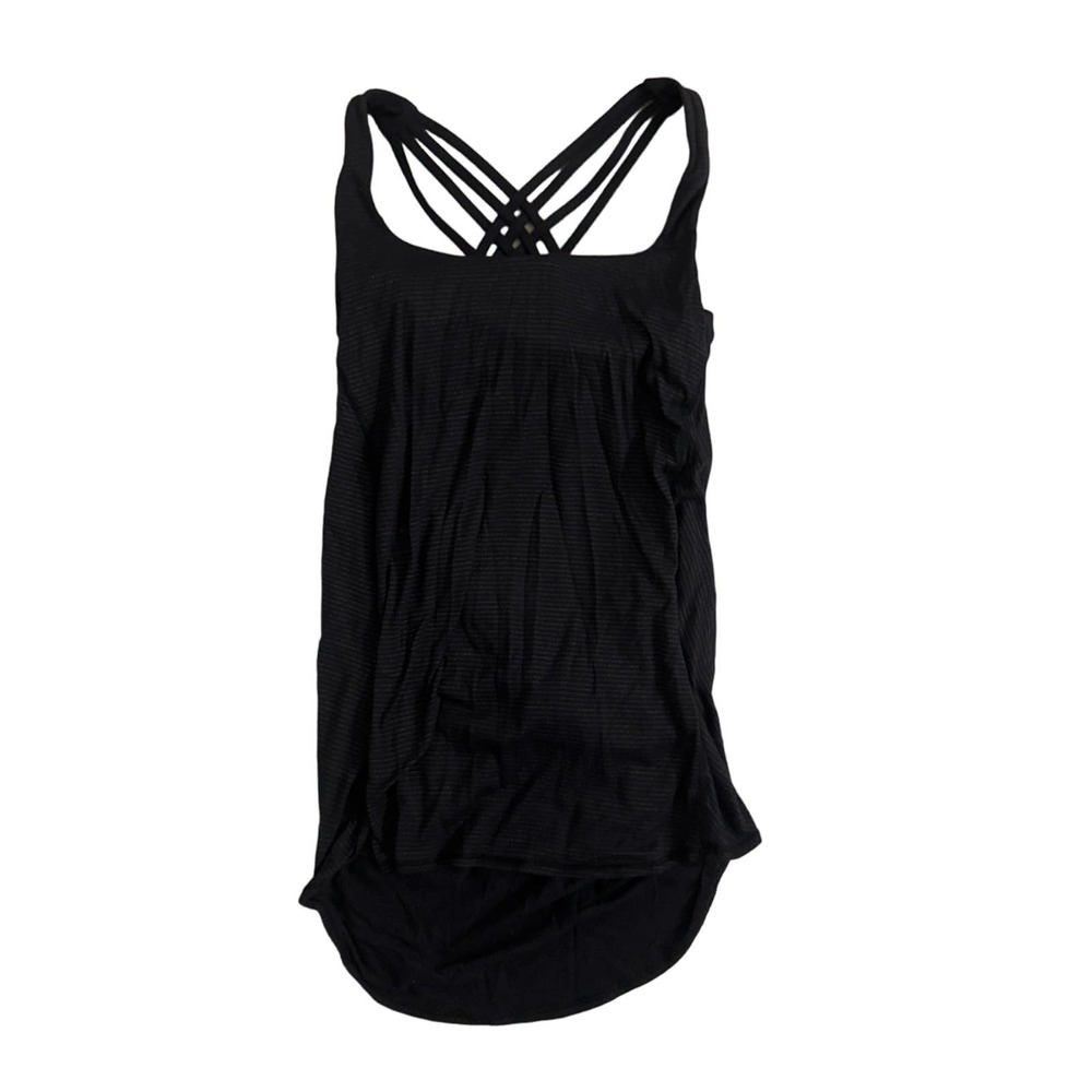 Women 10 Lululemon Wild Tank Top Heathered Black Strappy Open Back Yoga Dance